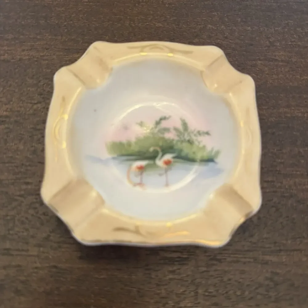 VTG Ashtray Flamingo Occupied Japan Hand Painted 3.5